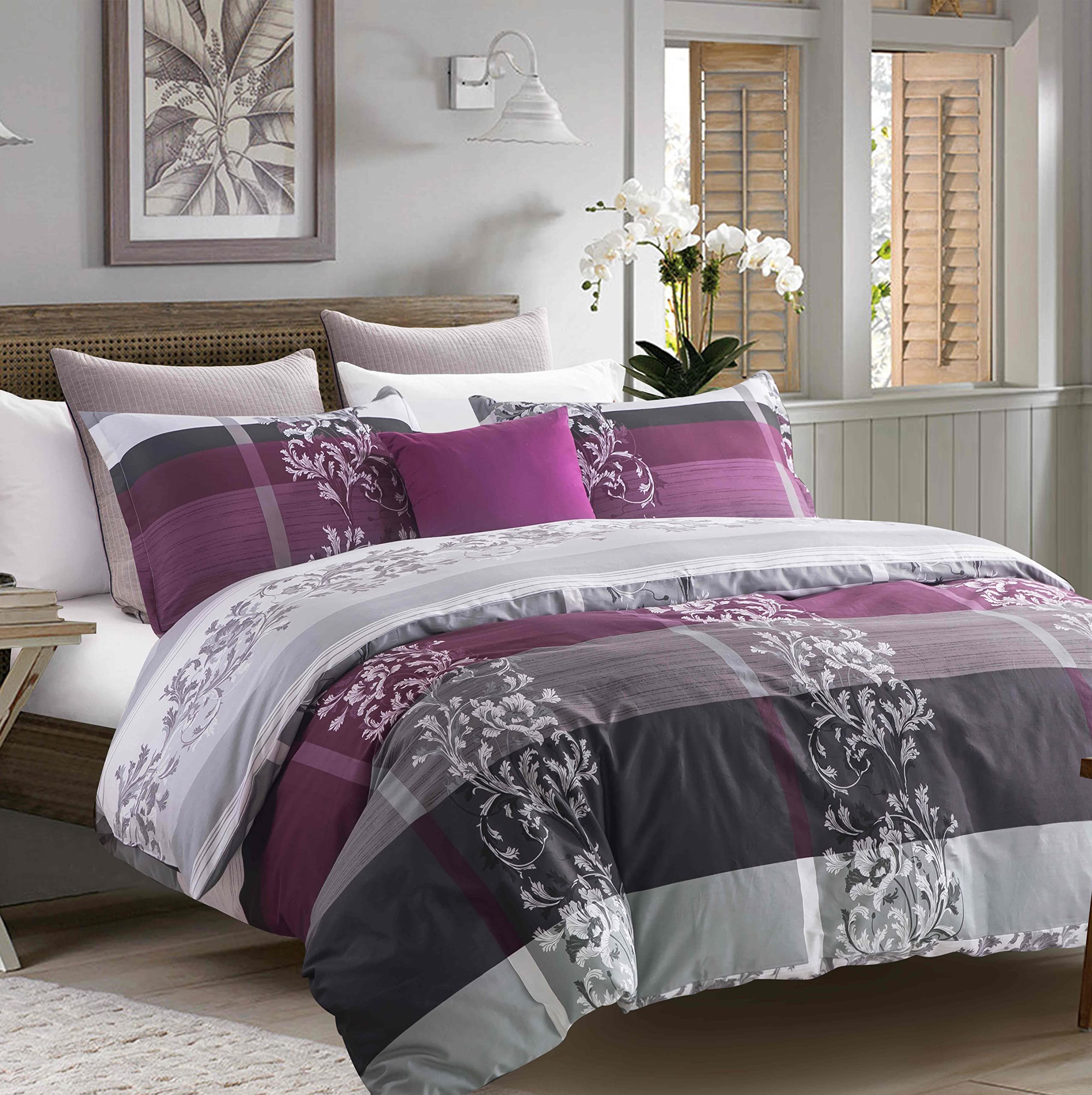 Premium SLEEPBELLA 600 Thread Count King Size Duvet Cover Set - Soft Cotton Bedding with Purple & Grey Paisley Design (3pc: Duvet Cover + 2 Pillow Shams) | Luxury Hotel-Style Bedroom Upgrade for Master Suite or Guest Room