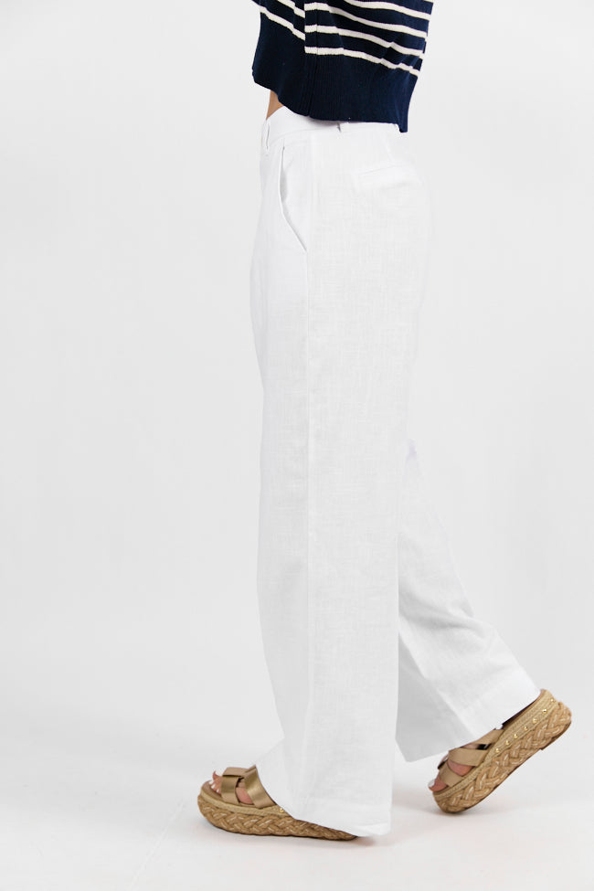 Day Off Ivory Linen Blend Pants for Women - Comfortable Casual Wide Leg Trousers - Perfect for Summer, Beach, and Vacation Outfits
