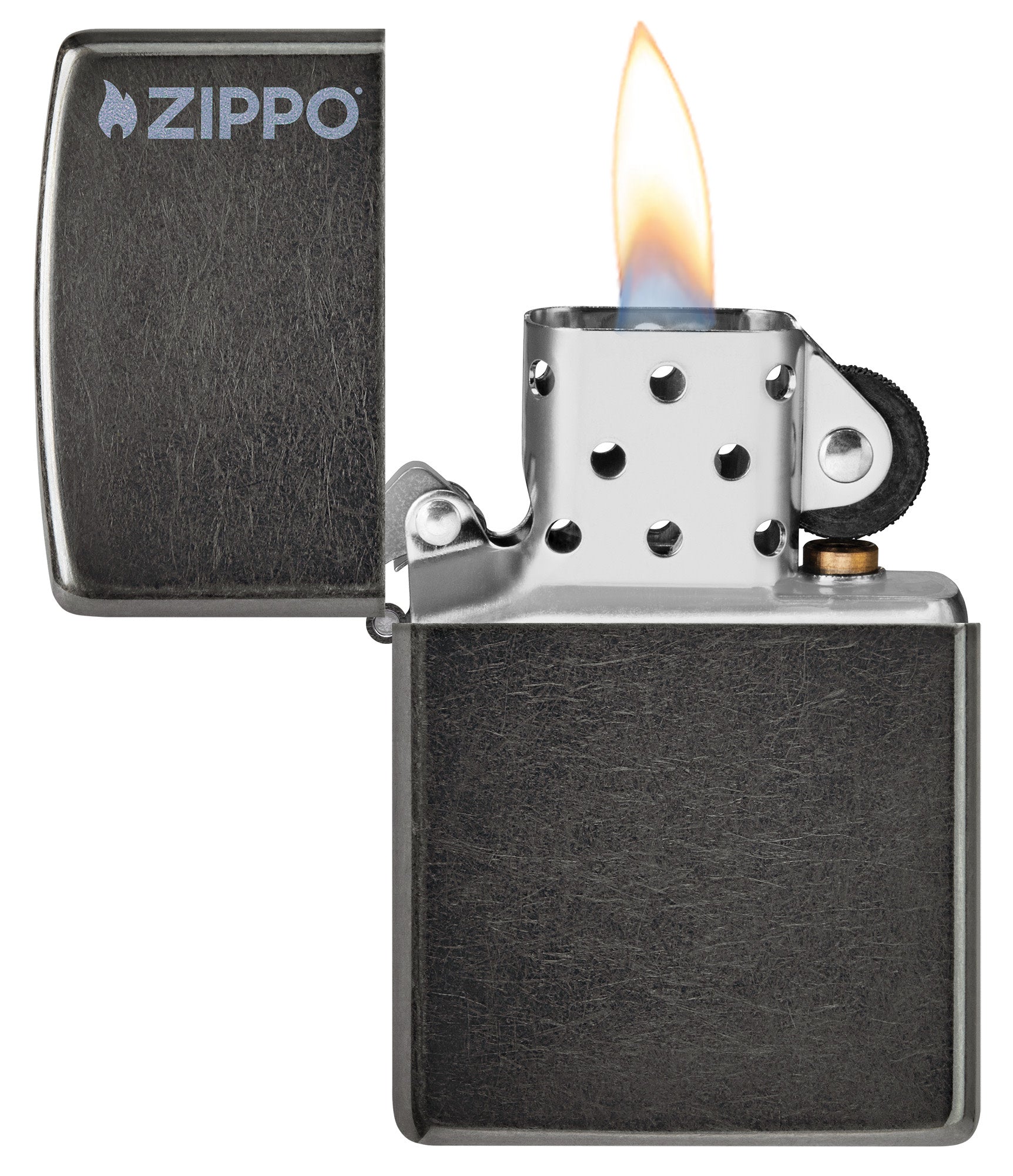 Classic Grey Zippo Logo Lighter - Windproof Refillable Metal Lighter for Outdoor Camping, Hiking & Everyday Use