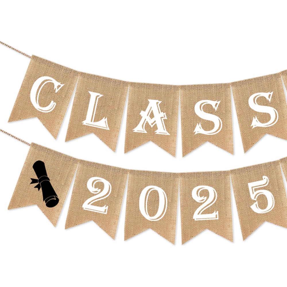 SWYOUN Class of 2025 Graduation Banner - White Burlap Party Decor for High School & College Graduation Ceremony, Classroom Celebration & Grad Party Supplies