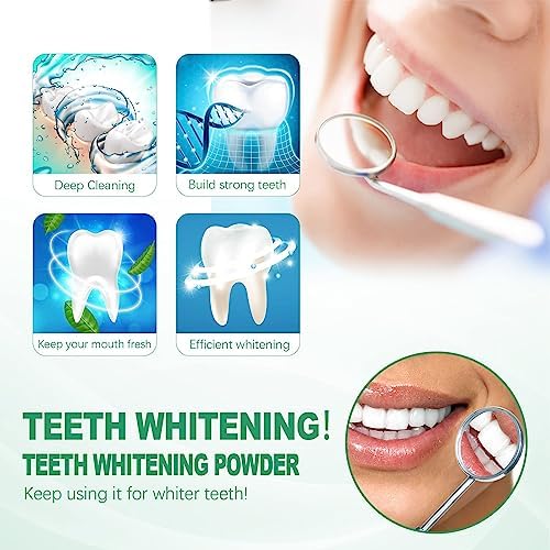 Natural Teeth Whitening Powder for Coffee, Tea & Smoking Stains | Sensitivity-Free Brightening Formula | Peroxide-Free & Mint Flavored (5 Pack) – Perfect for Daily Use at Home, Travel & Gifting