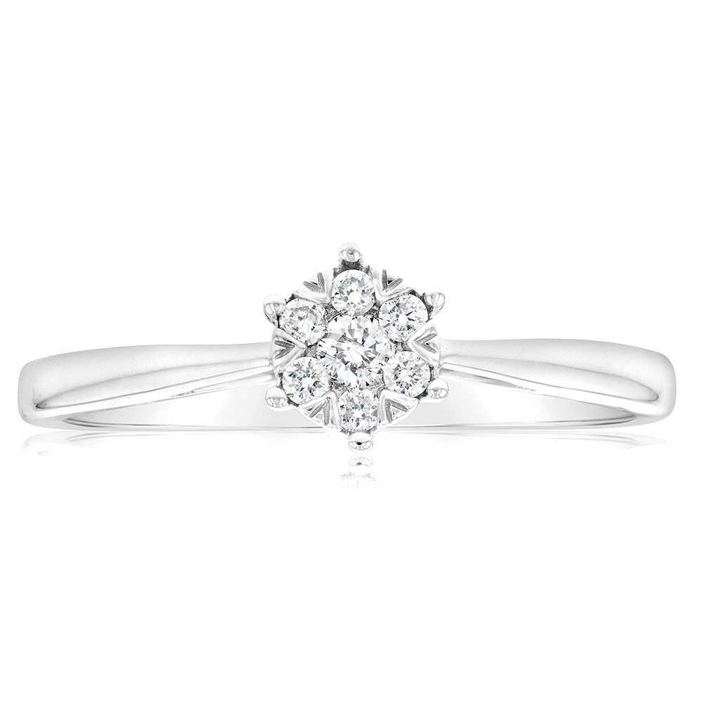 9ct White Gold 7 Diamond Cluster Engagement Ring for Women - Perfect for Proposals, Anniversaries & Weddings
