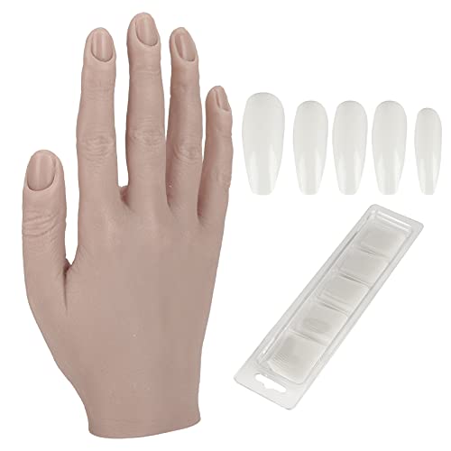 Realistic Silicone Nail Practice Hand - Flexible Joints, Easy to Clean, Perfect for Nail Art Training & Salon Technicians - Includes Fake Nail Tips for Professional Manicure Practice - Ideal for Home Learning, Beauty School & Salon Training Sessions