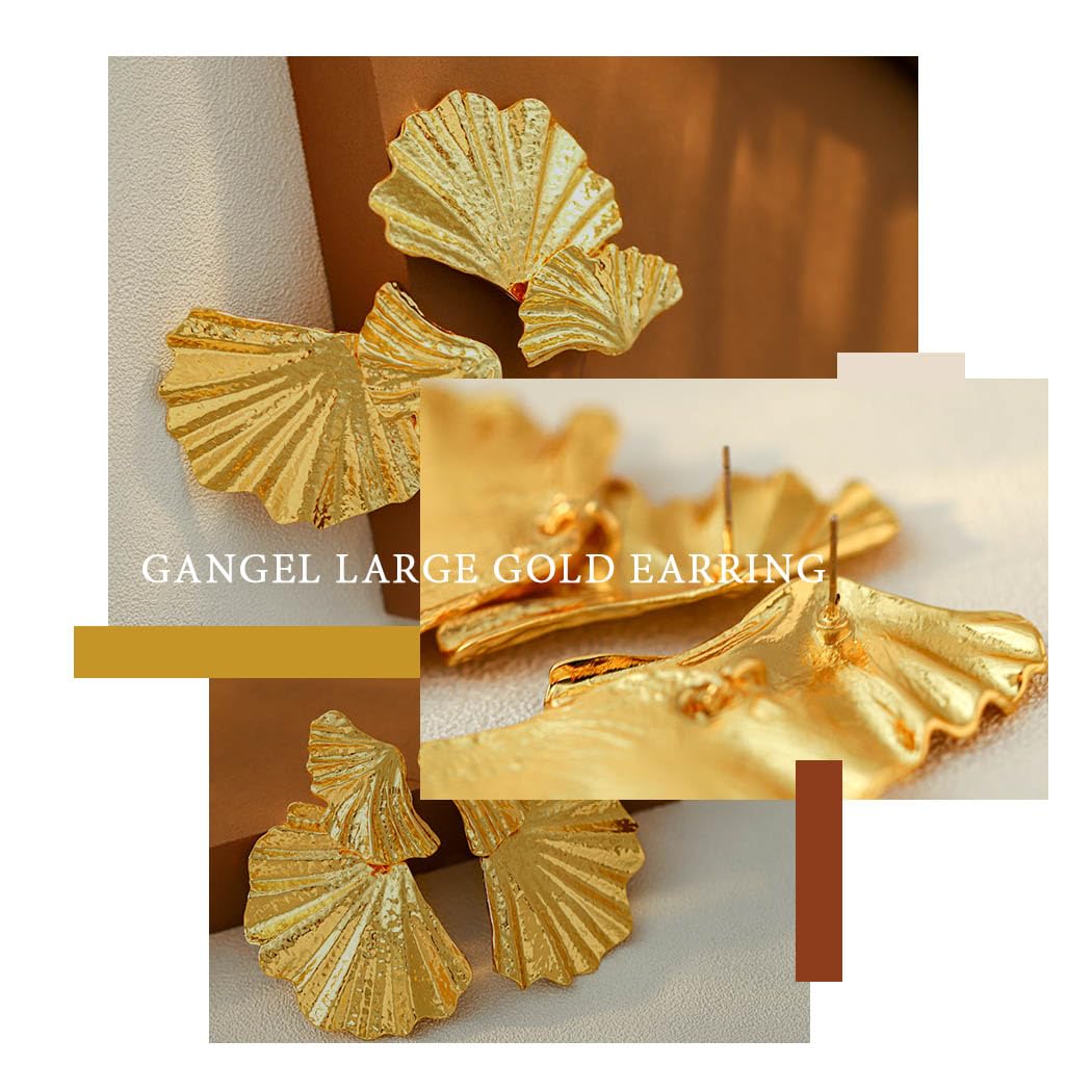 Gangel Gold Exaggerated Statement Earrings - Large Flower Drop Dangle Earrings for Women | Punk Fashion Jewelry for Rave Parties, Concerts & Night Out