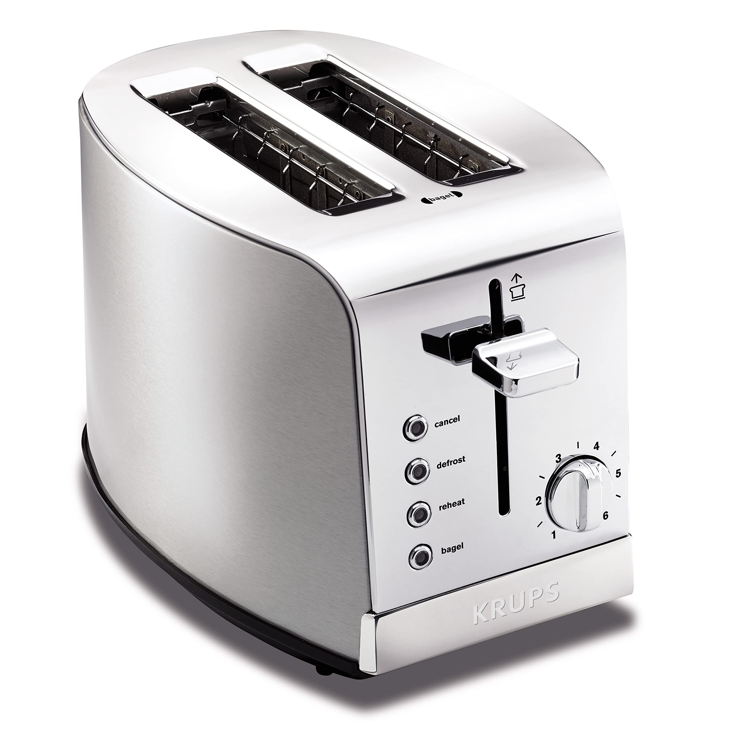 KRUPS 2-Slice Stainless Steel Toaster with 6 Browning Levels & 4 Functions - Perfect for Breakfast, Office, or Dorm Room (Silver)