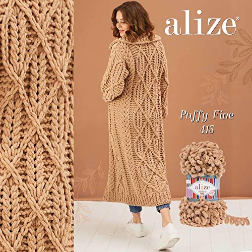 Alize Puffy Fine Yarn - 3 Skeins (300g, 48yds) 100% Microfiber Polyester - Ultra Soft Baby Blanket Yarn for Hand Knitting - Super Chunky Bulky Woven Worsted Yarn (415) - Perfect for DIY Baby Blankets, Scarves & Winter Accessories