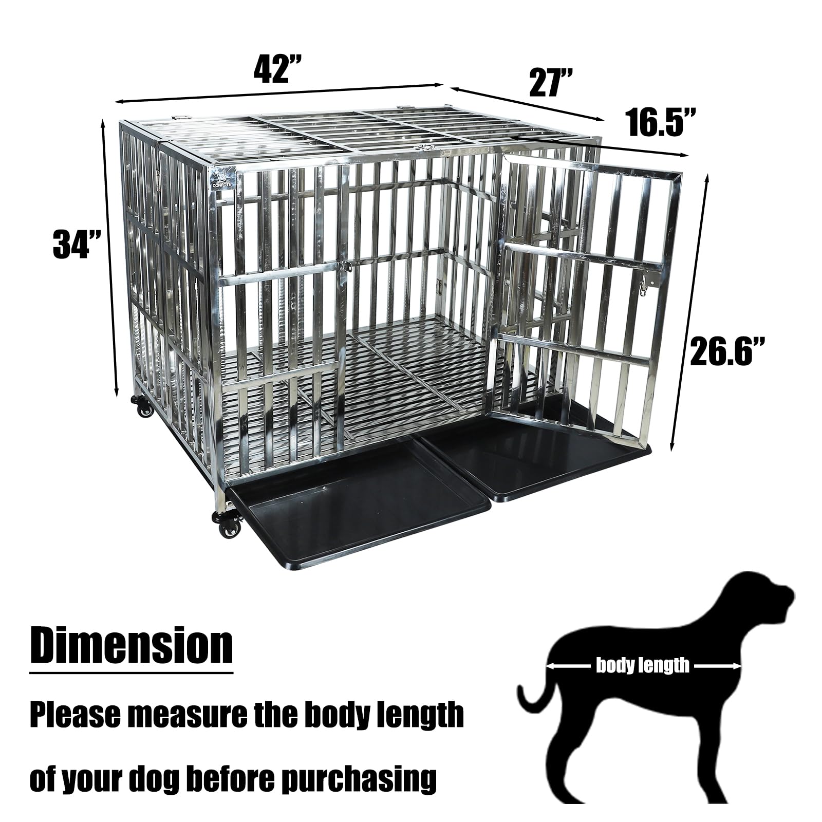 **42 Inch Heavy Duty Stainless Steel Dog Cage – Indestructible & Escape-Proof Dog Crate for Large, Medium & Small Dogs – Indoor & Outdoor Use – Perfect for Travel, Training & Anxiety Relief**
