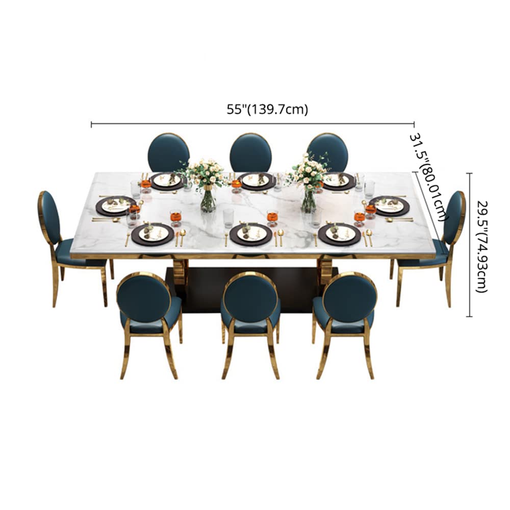 Modern White Marble Dining Table with Gold Trestle Base - 55