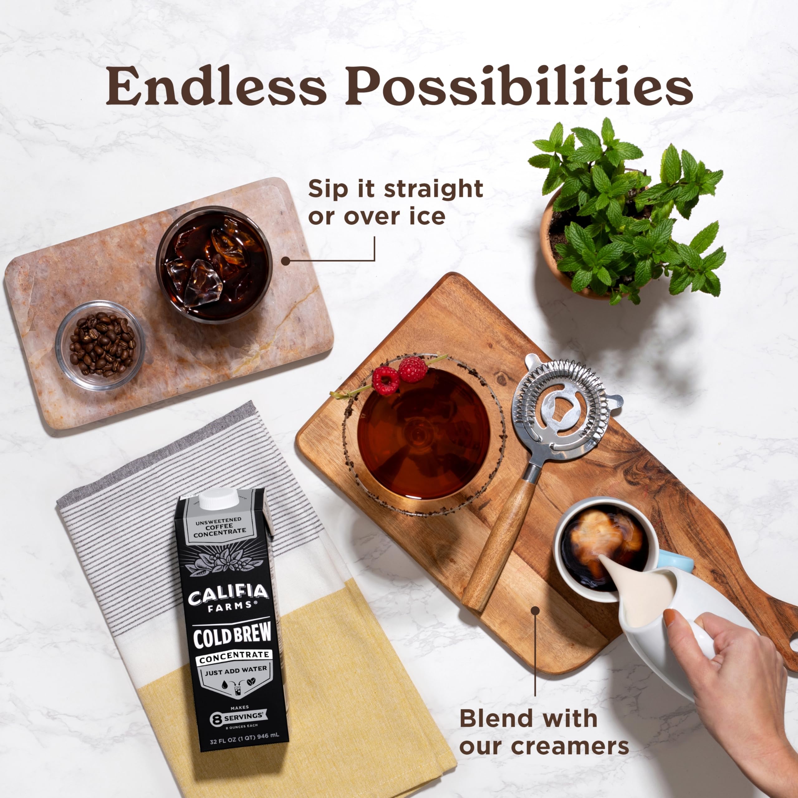 Califia Farms Unsweetened Cold Brew Coffee Concentrate 32 Oz - 100% Arabica, Shelf Stable, Vegan, Gluten Free, Non-GMO, Sugar Free | Perfect for Iced Coffee, Smoothies & Baking at Home or Office