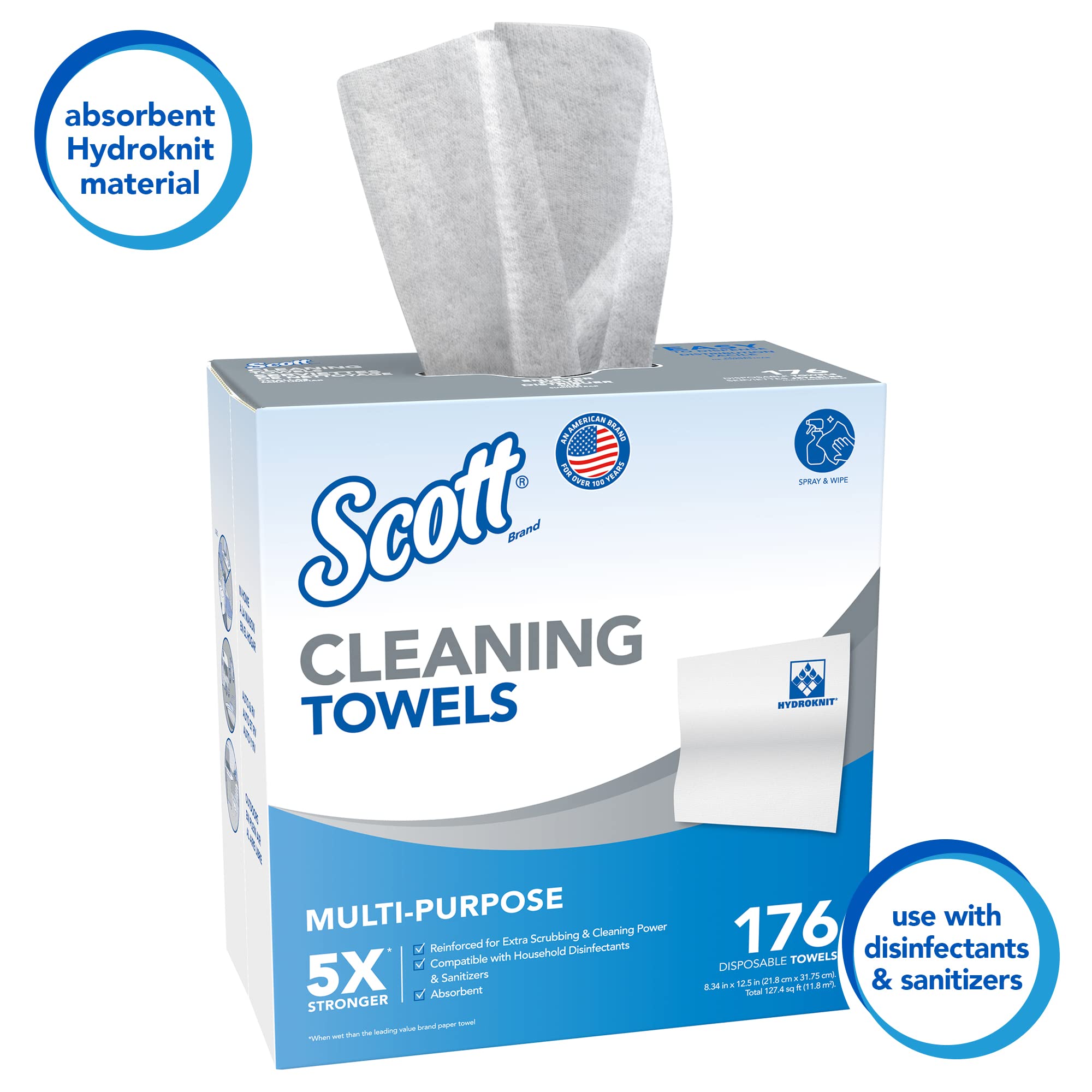 Scott Cleaning Towels (53892) - White, 176 Towels per Box, 10 Boxes per Case (1,760 Towels) - Bulk Disposable Towels for Commercial Cleaning, Janitorial Supplies, and Industrial Use
