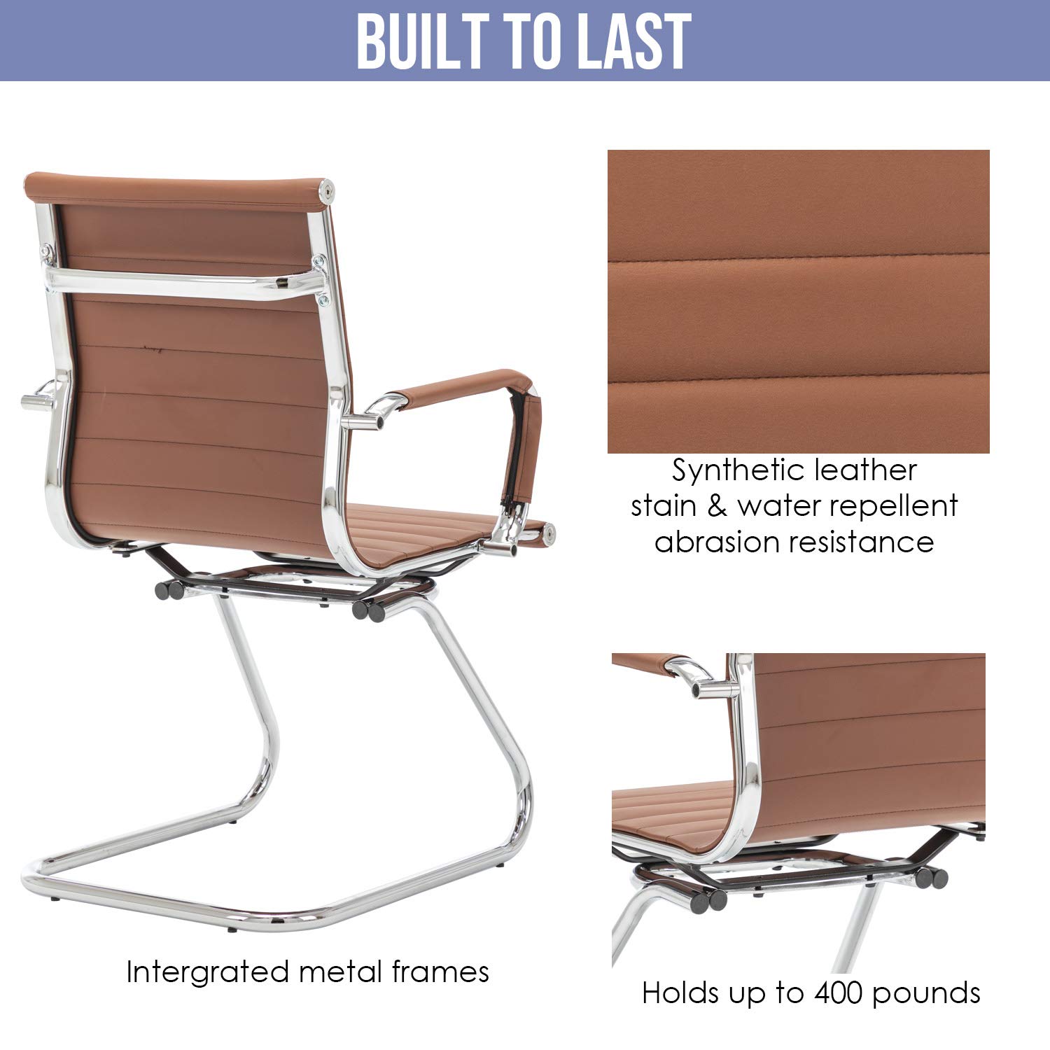 Wahson Office Guest Chairs - No Wheels Leather Reception Chairs, Mid Back Conference Chairs with Sled Base - 2 Pack for Waiting Room, Meeting, Lobby, or Restroom - Perfect for Offices, Hotels, and Business Spaces