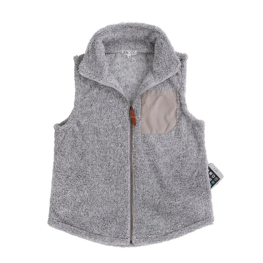 Rue Sherpa Vest with Faux Pocket Patch - Cozy Fleece Lined Winter Vest for Women - Perfect for Outdoor Activities, Layering & Casual Wear
