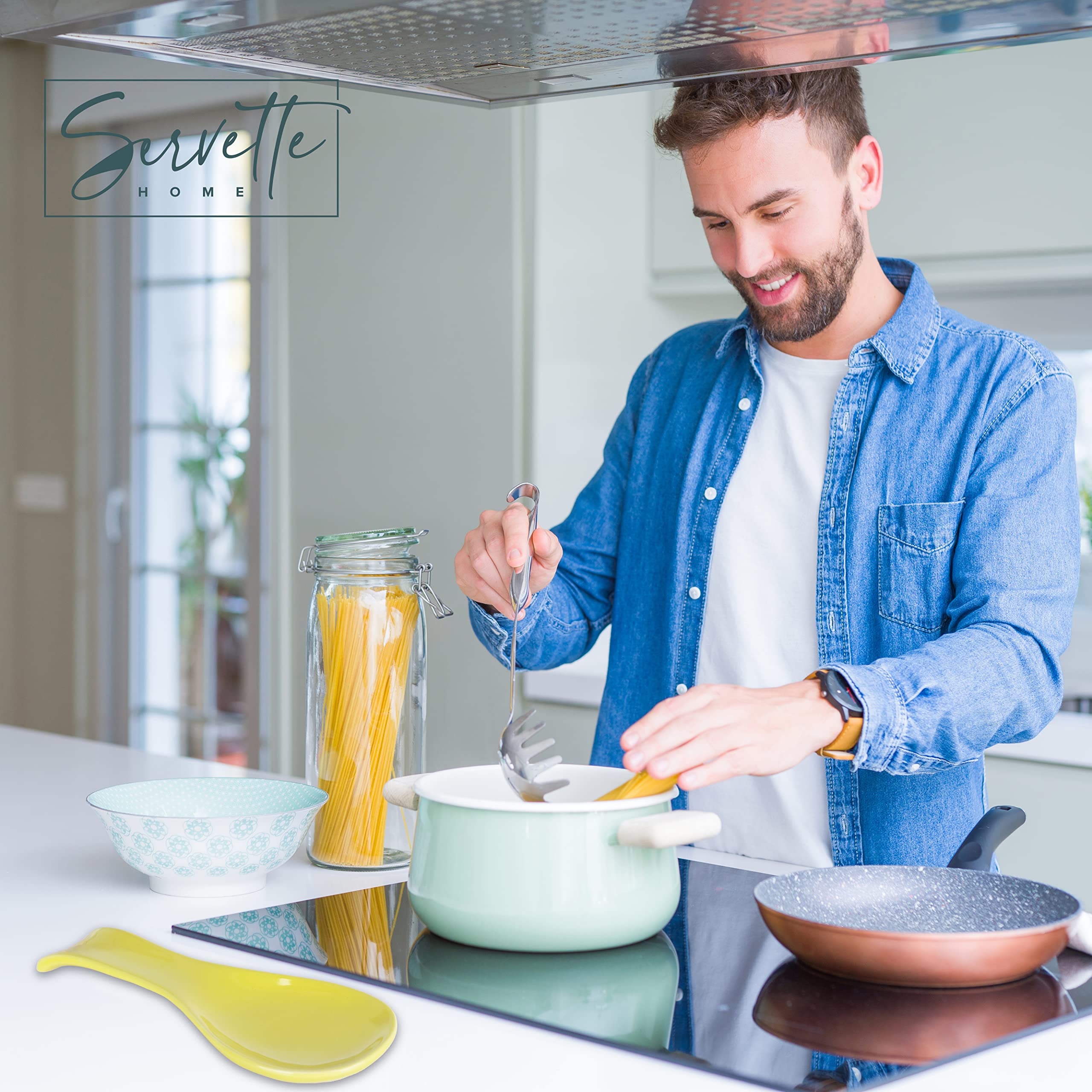 Premium Yellow Ceramic Spoon Rest - Heat Resistant Kitchen Utensil Holder for Stovetop & Countertop Use - Ideal for Cooking, Serving & Decor