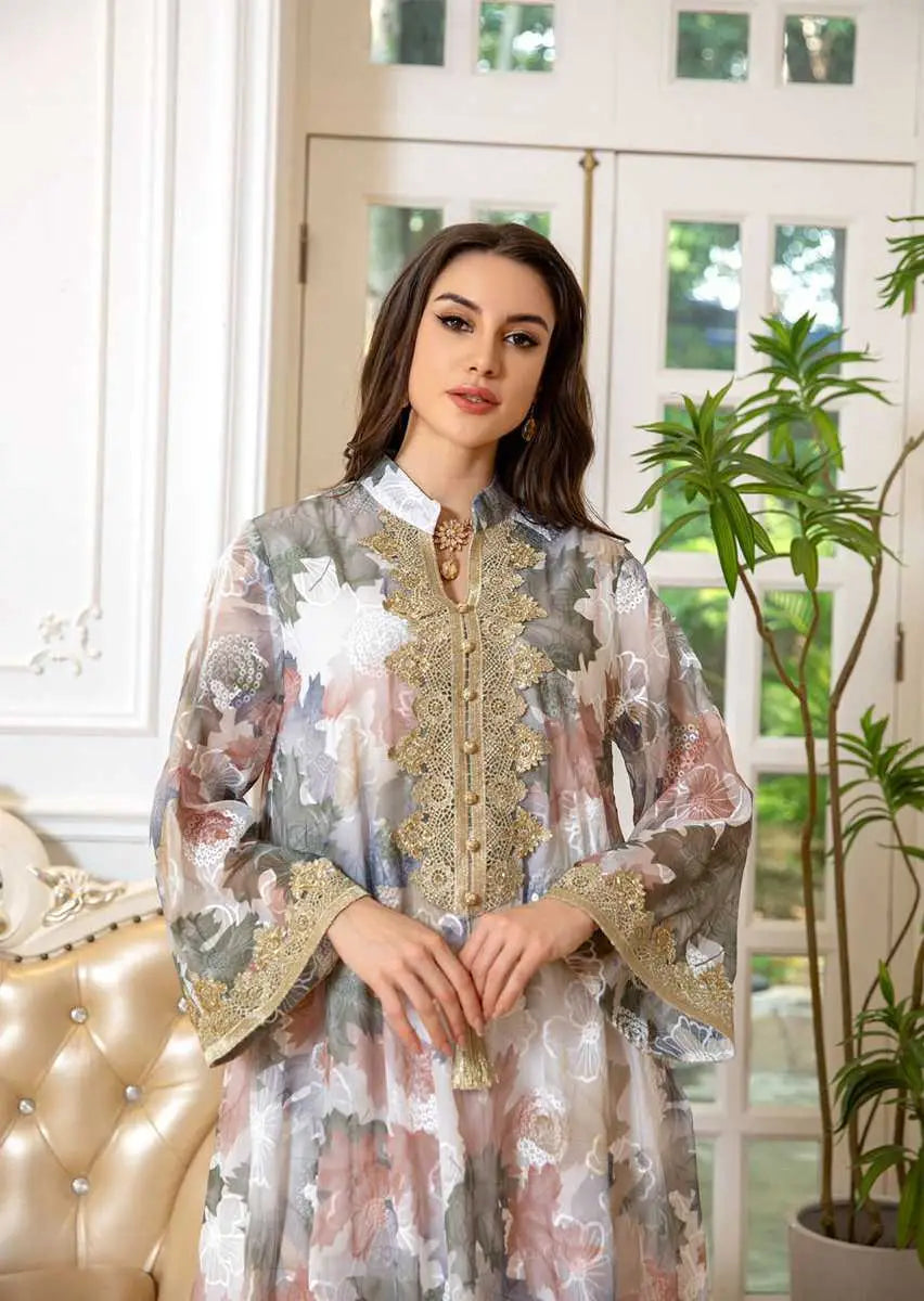 Elegant Eid Dress for Women - Embroidered Arab Dubai Kaftan Caftan Dress - Perfect for Eid Celebrations, Weddings & Special Occasions