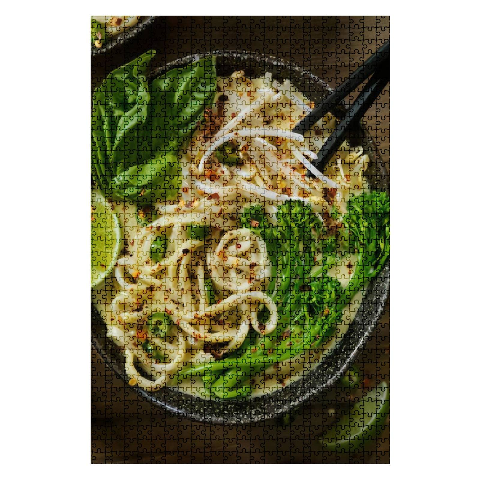 1000-Piece Wooden Jigsaw Puzzle - Green Curry Noodle Soup with Broccolini, Bean Sprouts & Fresh Basil | Fun & Challenging Adult Puzzle Game | DIY Educational Toy for Kids & Adults | Perfect for Home Decor, Family Game Night & Stress Relief