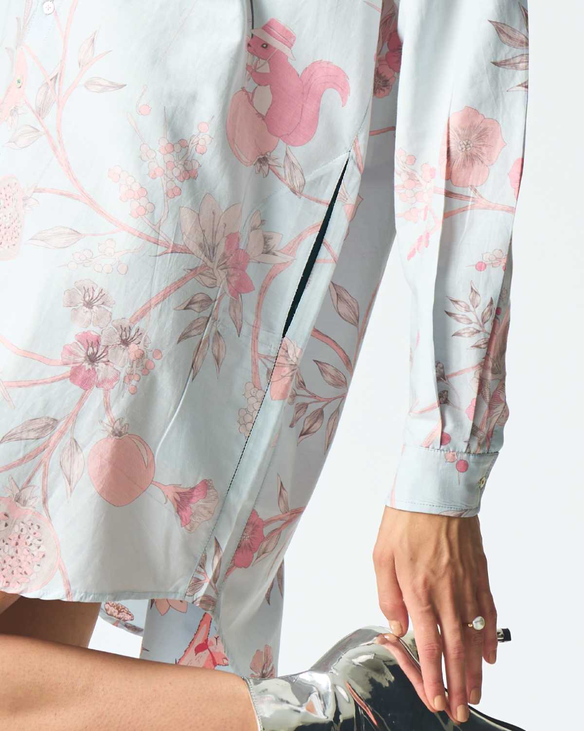 Oversized Cotton Silk Shirt in Ice Blue - Loose Fit Casual Blouse for Women, Perfect for Office, Travel & Everyday Wear