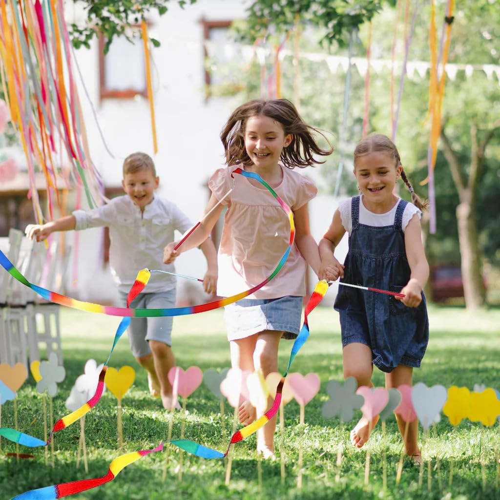 20 Pack Rainbow Ribbon Streamers for Kids & Adults - Colorful Dance Ribbon Wands for Gymnastics, Twirling, Birthday Parties, Parades & Celebrations - Perfect Party Favors & Goodie Bag Stuffers