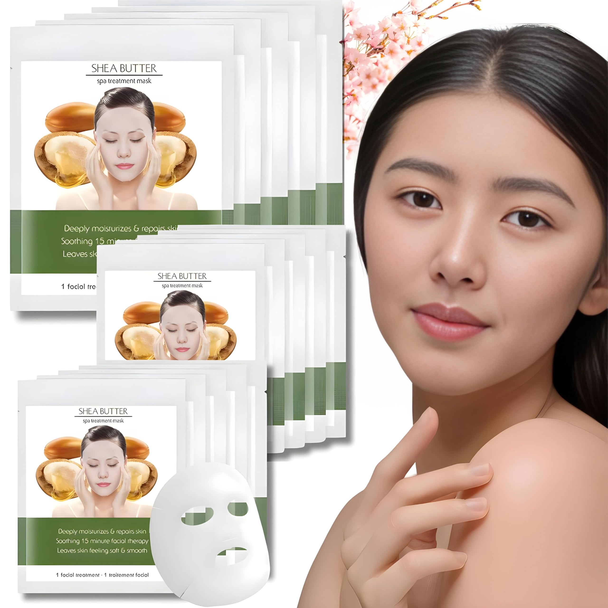 Pure Shea Butter Facial Sheet Mask - Deep Hydration & Moisturizing Korean Skincare for Dry Skin | Vegan & Cruelty-Free (10 Sheets) | Perfect for Daily Use, Spa Nights & Travel Skincare Routine