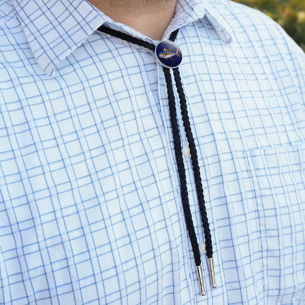 Southwestern Cowboy Bolo Tie with Tuna Fish Design - Western Style Necktie for Men, Perfect for Rodeos, Country Weddings & Casual Wear