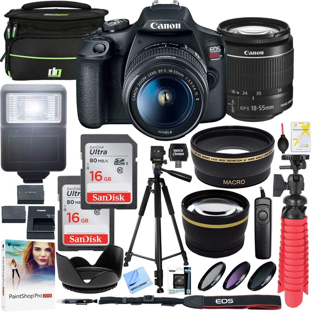 Canon EOS Rebel T7 DSLR Camera with 18-55mm Lens Kit | Includes Extra Battery, Tripod, Cleaning Kit & Deluxe Case | Perfect for Travel Photography, Vlogging & Beginner Photographers