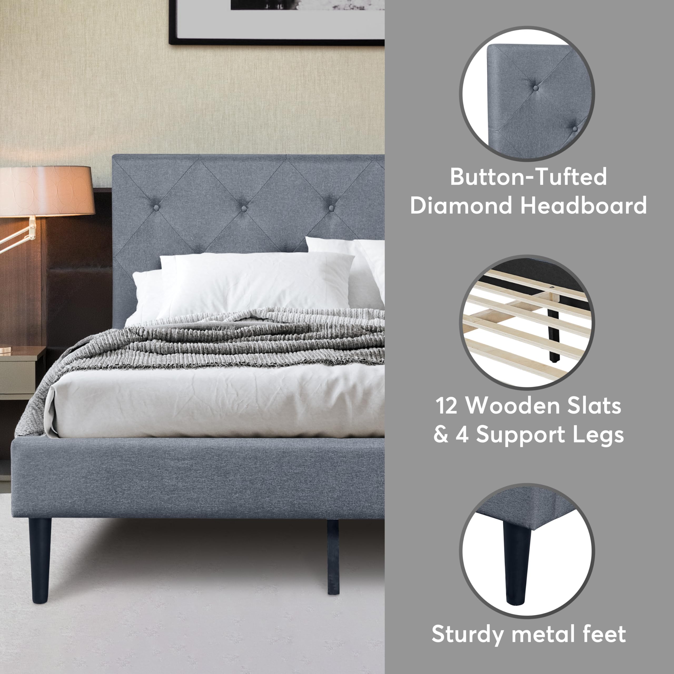 Camden Isle Monticello Queen Size Platform Bed Frame - Gray Wooden Bed with Sturdy Slat Support - Perfect for Modern Bedrooms & Guest Rooms