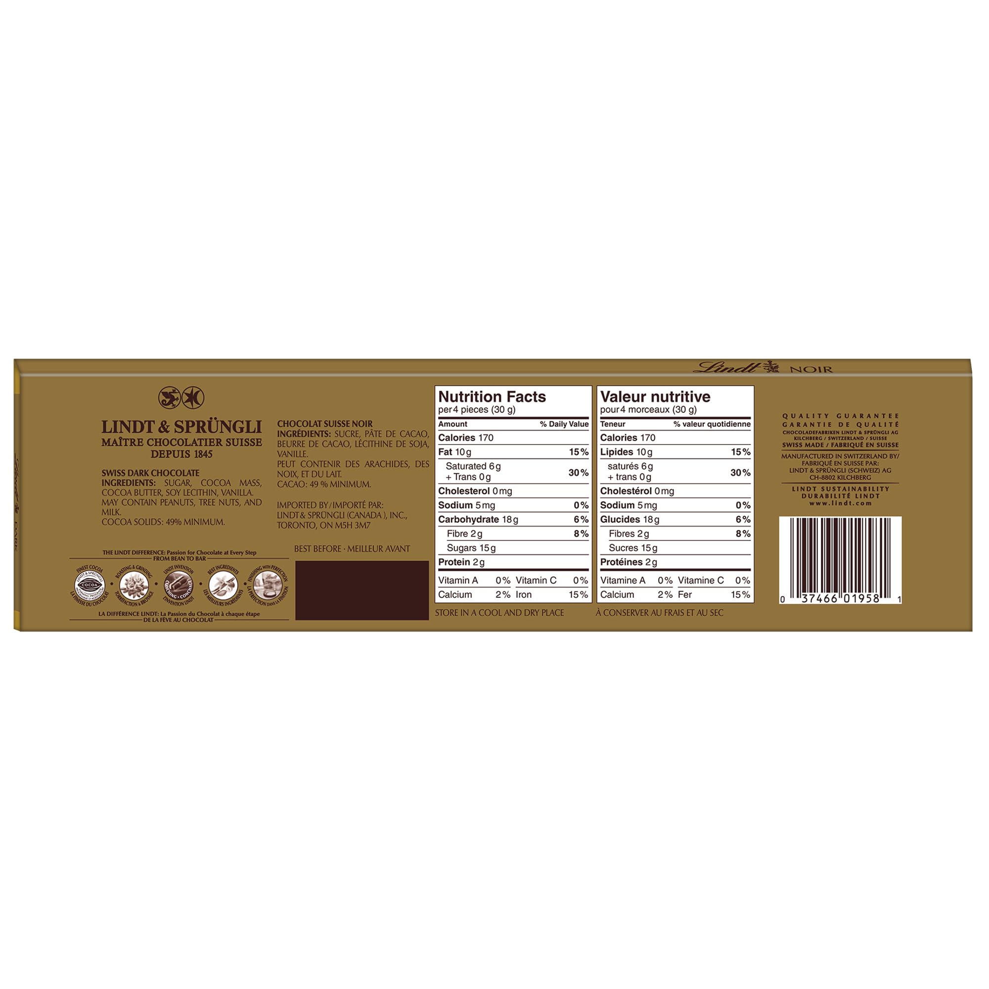 Lindt Swiss Bittersweet Chocolate Gold Bar - Premium Dark Chocolate Candy Bar, 10.6 oz - Perfect for Gifts, Baking & Dessert Recipes