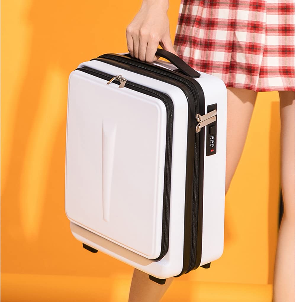 Lightweight Carry-On Suitcase with Front Zipper Pocket | ABS+PC Hardshell Luggage with TSA Lock | Compact Hand Luggage for Air Travel & Business Trips (White) - Perfect for Weekend Getaways & Business Travel