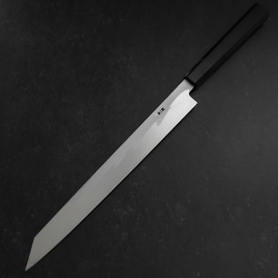 Premium Yanagi Kiritsuke Knife - Blue Steel #1 Suminagashi Blade with Buffalo Ebony Handle & Sheath - 300mm Japanese Sushi & Sashimi Chef Knife for Professional Kitchen & Home Cooking