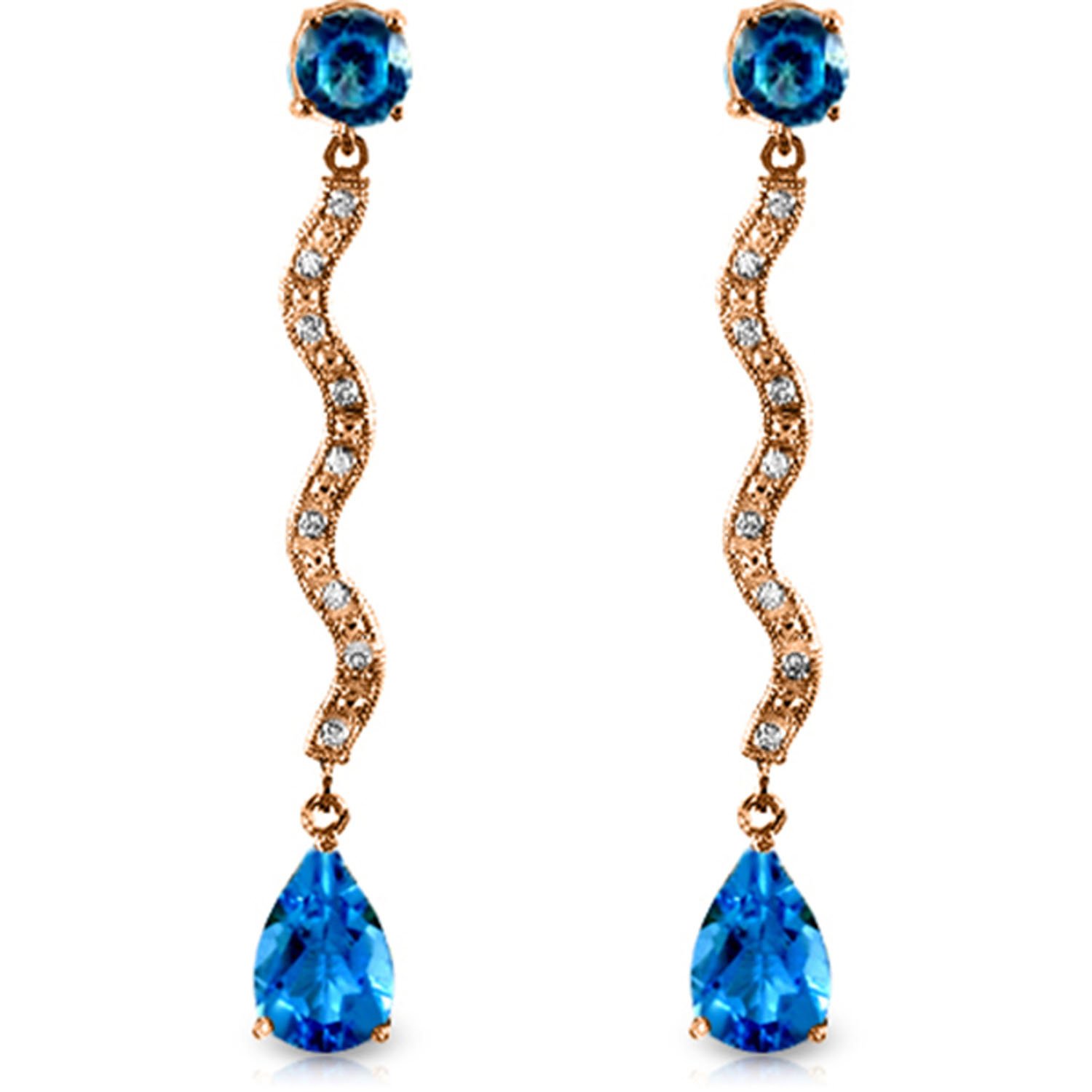 14K Rose Gold Diamond and Blue Topaz Earrings for Women – Elegant Dangle Drop Earrings for Wedding, Party & Special Occasions