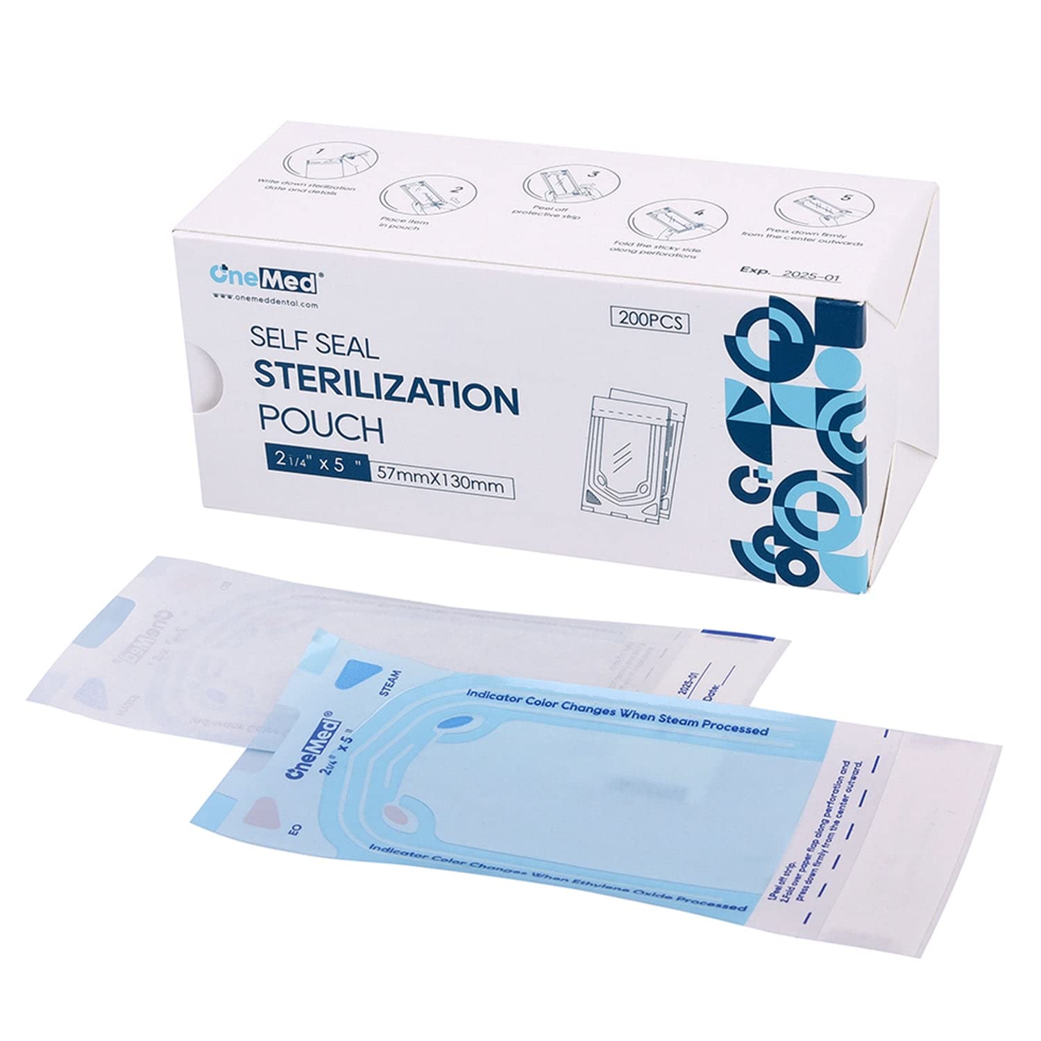 200 Self-Sealing Sterilization Pouches for Dental Instruments - 2.25x4 Inch, 200 Pouches per Box - Ideal for Dental Clinics, Hospitals & Tattoo Studios
