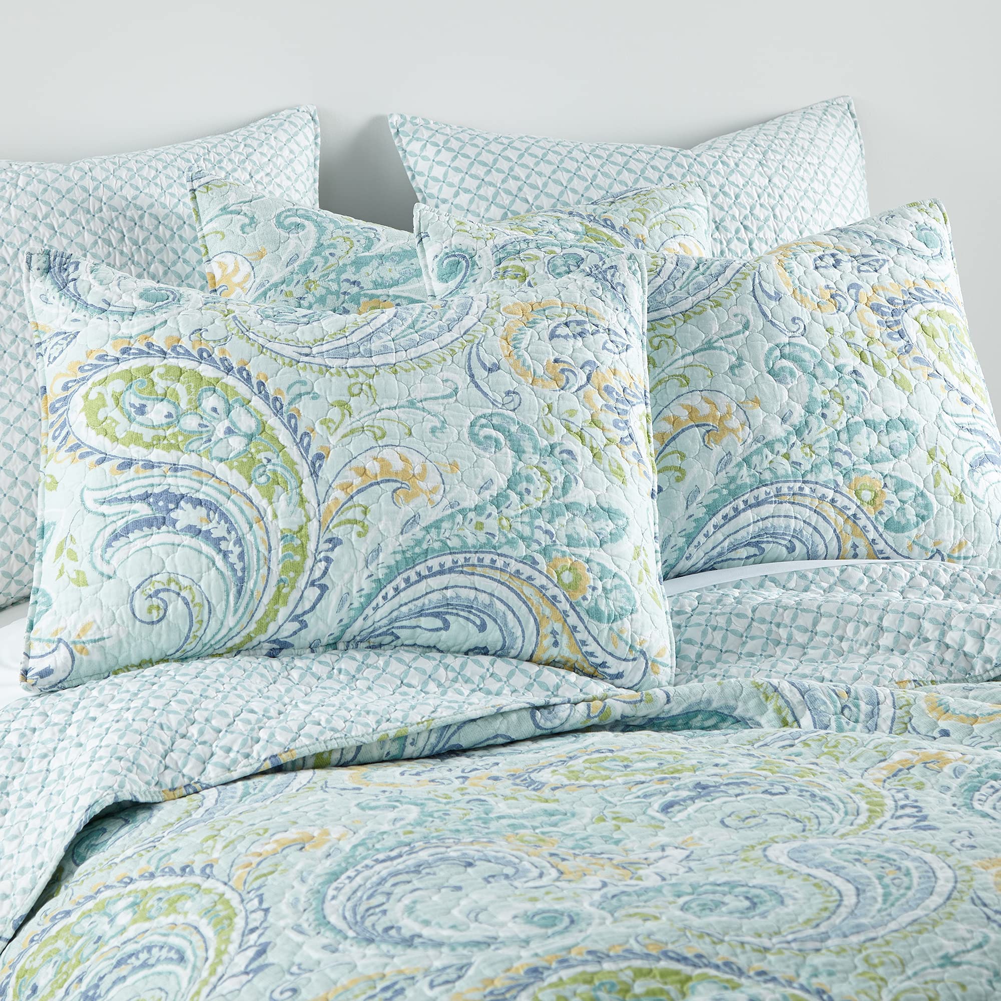 Levtex Home Cortona Paisley King Quilt Set - 100% Cotton Reversible Bedding in Green | Perfect for Master Bedroom, Guest Room & Cozy Home Decor