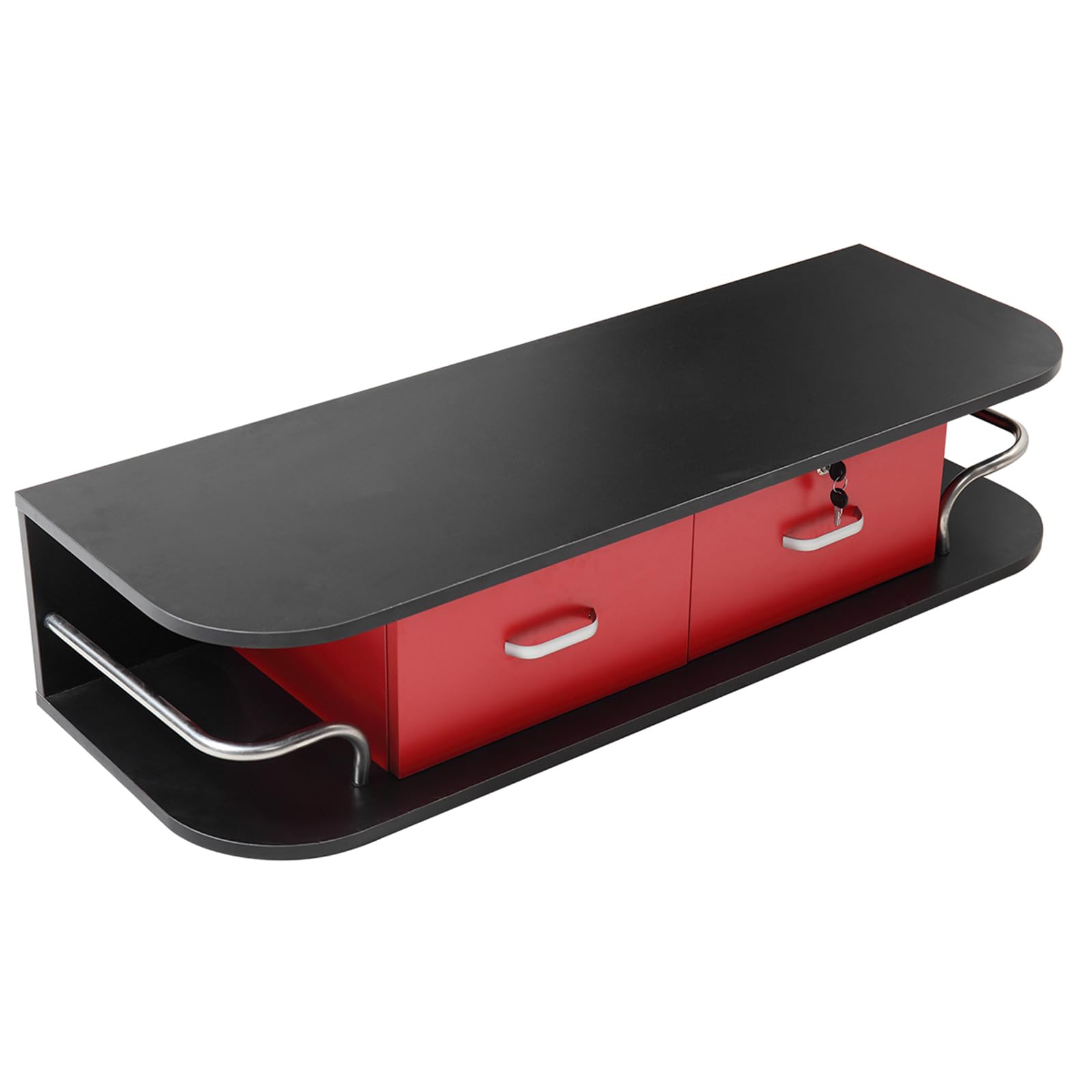 Gecheer Wall Mounted Barber Station with Locking Drawer - Professional Beauty Salon Styling Equipment in Black & Red - Perfect for Hair Styling, Makeup Application & Spa Treatments