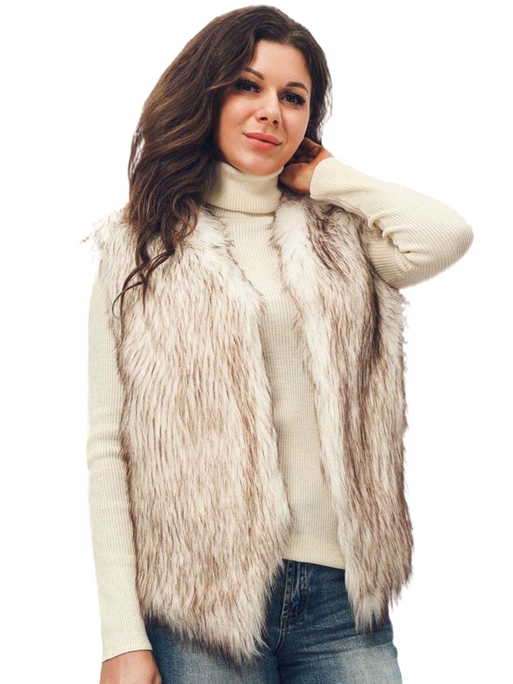 Aukmla Women's Faux Fur Vest - Short Sleeveless Coat Jacket for Winter, Warm Waistcoat Outwear for Spring, Autumn & Winter | Cozy Layering for Office, Date Night & Outdoor Activities