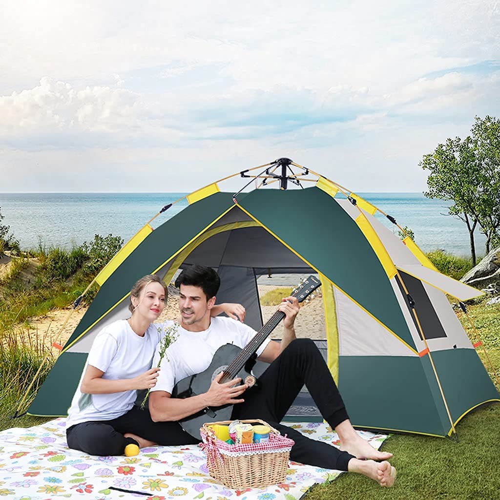 Automatic Pop-Up Camping Tent with Dome Frame, Sun Protection, Quick Setup for 3-4 People - Lightweight & Portable for Outdoor, Wild Camping & Rainstorm Protection - Perfect for Family Camping, Hiking & Backpacking Adventures