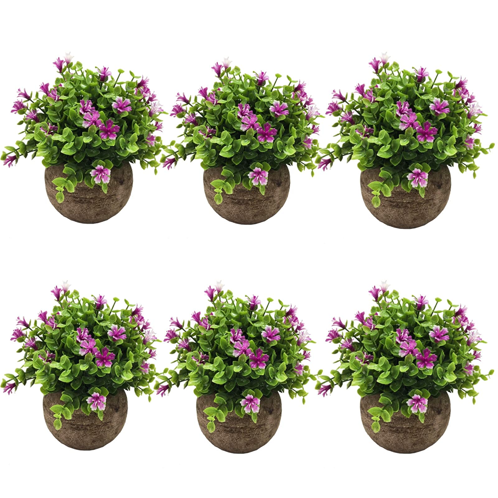3/4/5/6 Pcs Mini Artificial Eucalyptus Plants - Fake Small Potted Greenery for Farmhouse, Kitchen, Office, Bathroom Table & Indoor Decor | Plastic Faux Flowers in Fuchsia | Perfect for Home, Wedding, Shelf & Desk Decorations