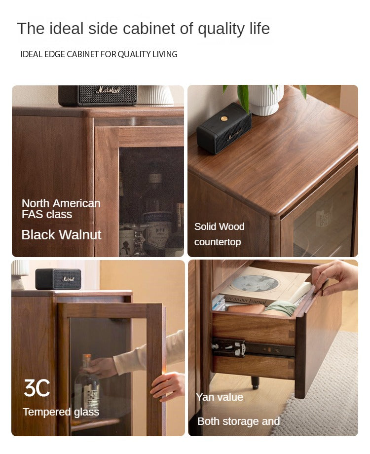 Solid Black Walnut Wood Rocking Side Cabinet - Handcrafted Rustic Nightstand for Bedroom, Living Room & Office Furniture