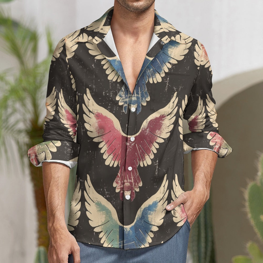Phoenix Wings Casual One Pocket Long Sleeve Shirt for Men - Comfortable Button Down Work Shirt for Office, Outdoor & Everyday Wear
