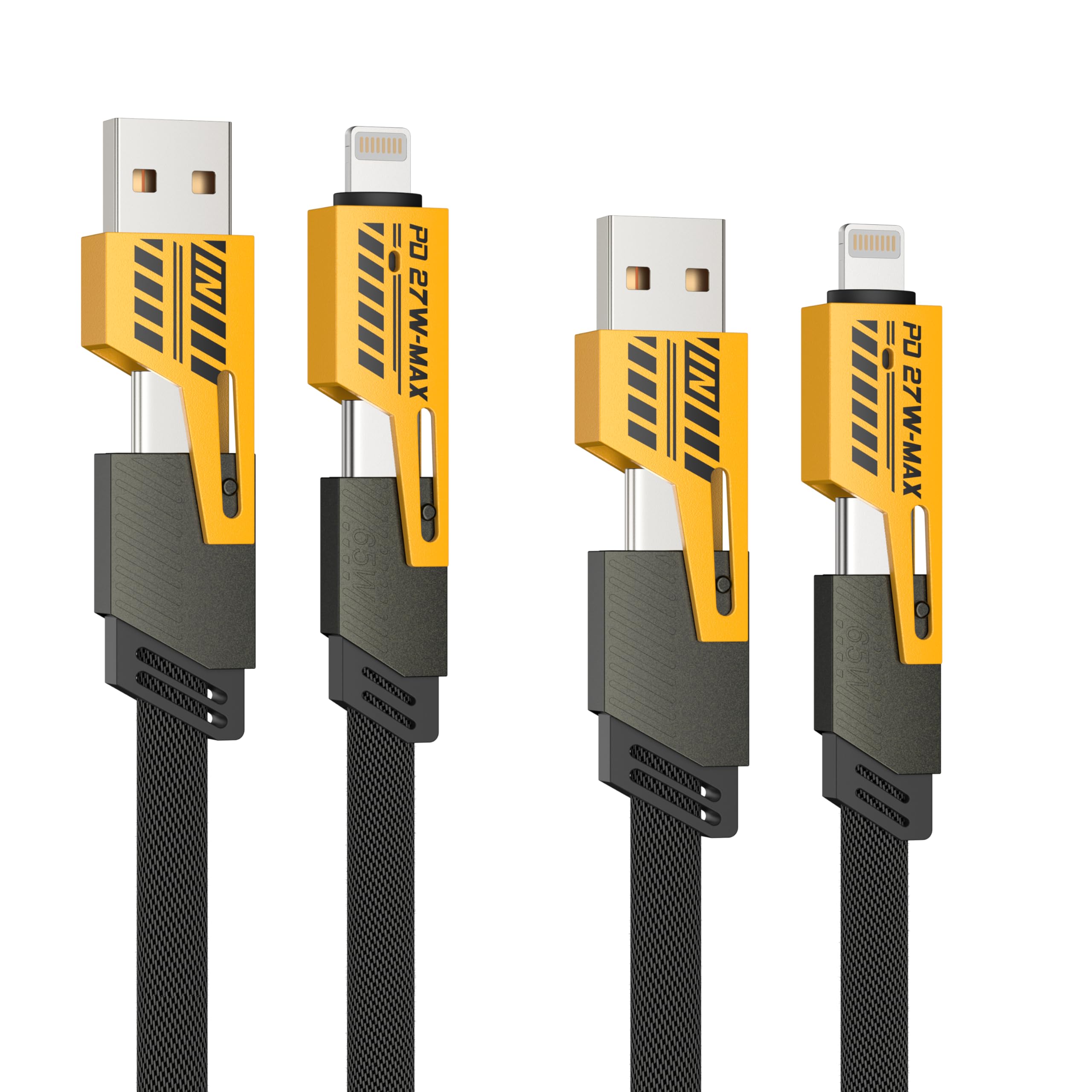 2-Pack 4-in-1 USB C to Lightning Cable - 65W Fast Charging 3.3ft Multi-Port Charger with USB C/Lightning/USB A for iPhone, Samsung Galaxy, iPad, Tablets - Perfect for Home, Office & Travel Charging