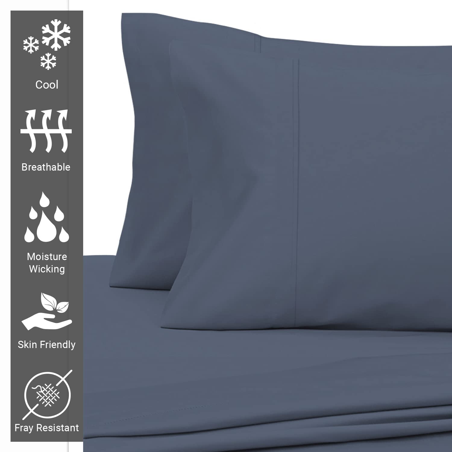 Premium 100% Long Staple Cotton Sateen Pillowcases Queen Size Set of 2 - 400 Thread Count Dark Blue Luxury Bedding with 4