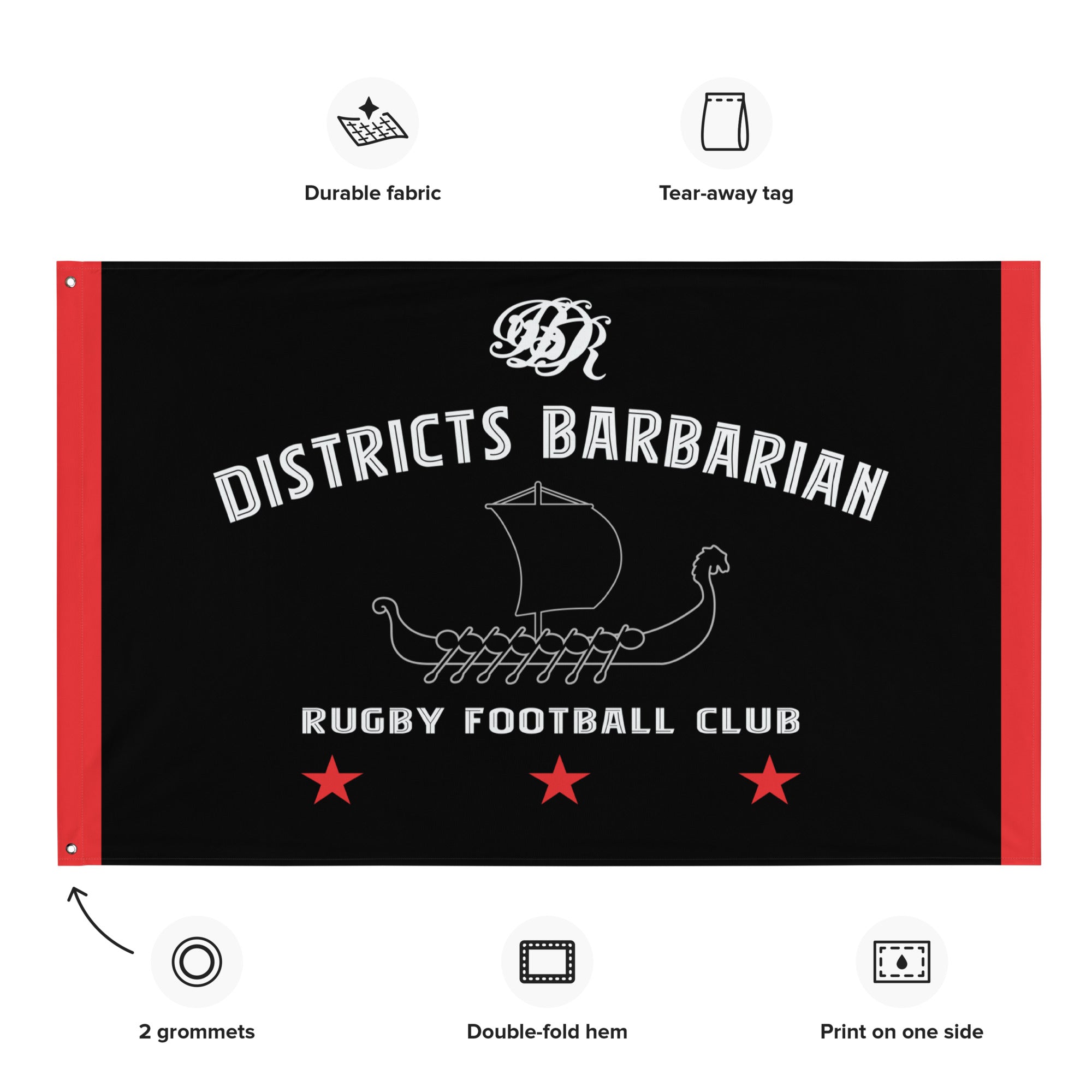 Districts Barbarian RFC Wall Flag - Premium Embroidered Football Fan Banner for Home, Office & Game Room Decor