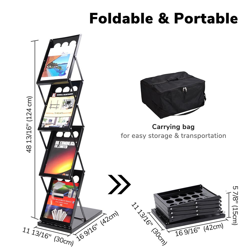 TheLAShop 4-Pocket Folding Literature Rack - Brochure Stand Display Holder for Stores, Offices & Events - Compact & Portable Document Organizer
