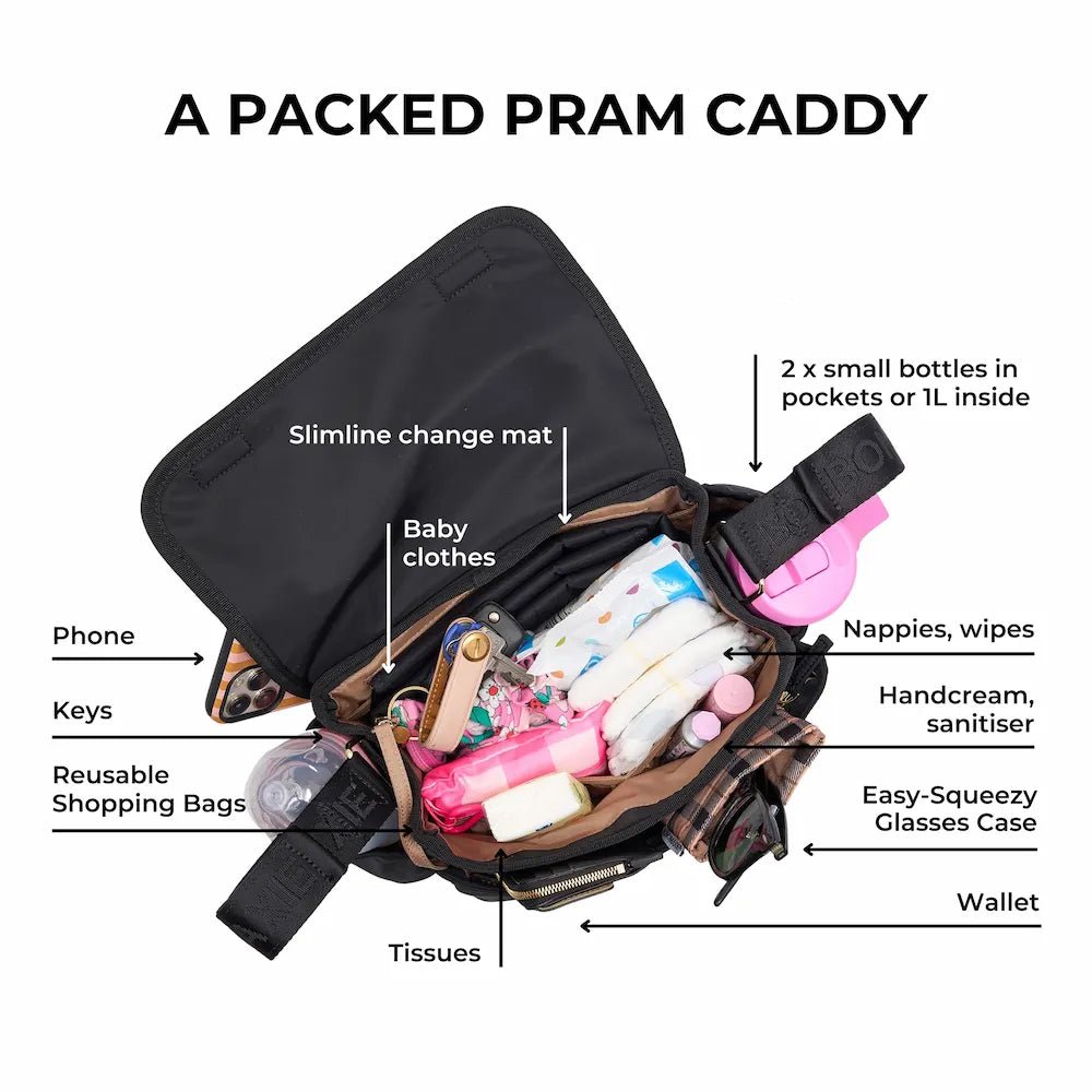 Neon Pink Gingham Carryall Pram Caddy - Perfect for Strollers, Shopping Carts & Baby Essentials Organization