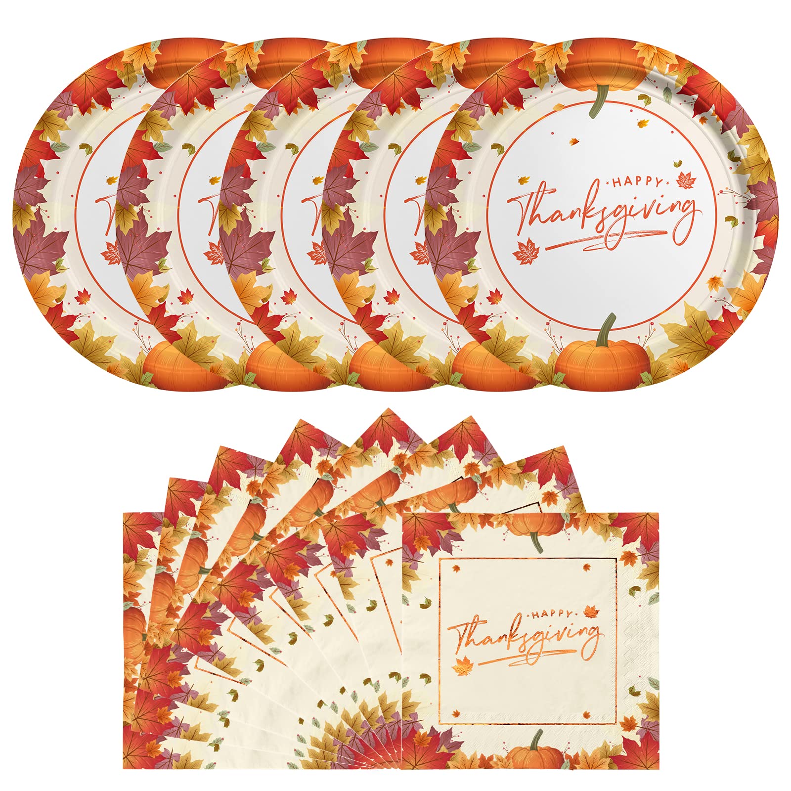 Gatherfun Thanksgiving Party Supplies - 50-Pack Maple Leaf Disposable Paper Plates & Napkins Set for Thanksgiving Dinner, Fall Decorations | Perfect for Autumn Gatherings, Harvest Feasts & Holiday Celebrations