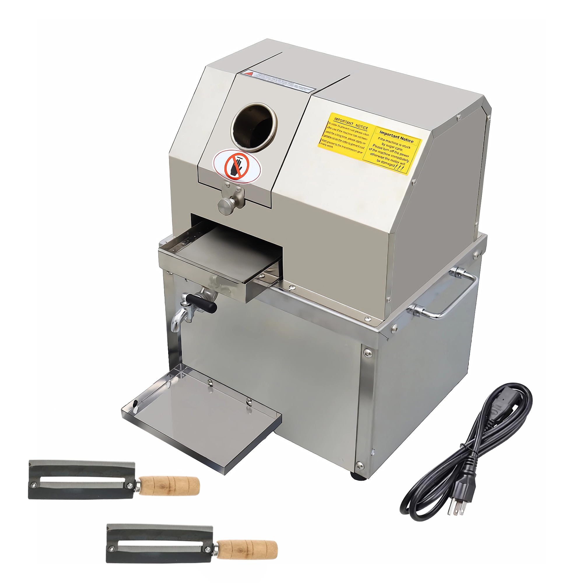 Electric Sugar Cane Juicer Machine - 110V Commercial Stainless Steel Sugarcane Press Extractor with 3 Rollers & Openable Top Cover | Perfect for Juice Bars, Restaurants, and Home Use | Sweet Sorghum Juice Extraction