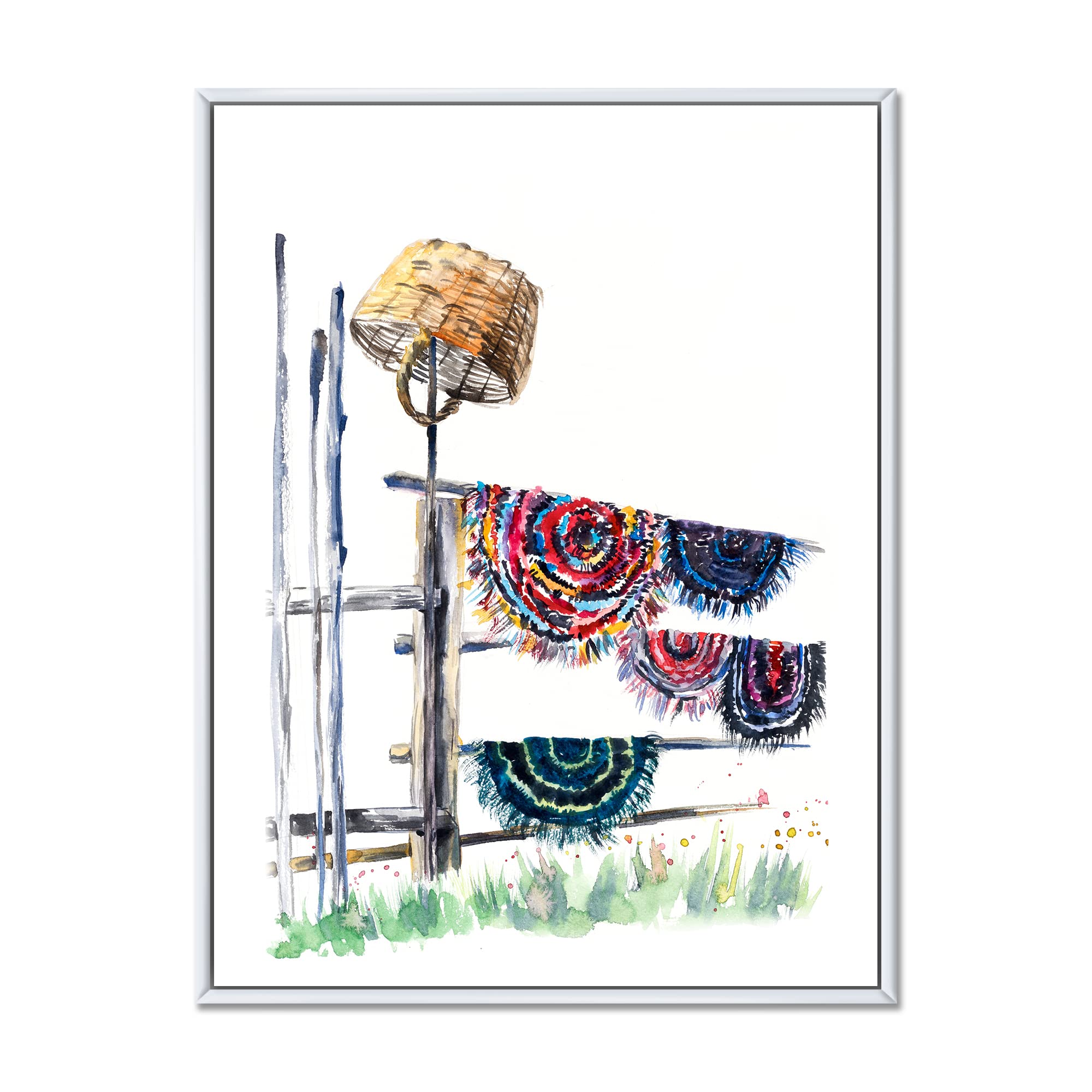 Russian Rugs on Drying Line - Vintage Framed Canvas Wall Art Print - Home Decor for Living Room, Bedroom & Office