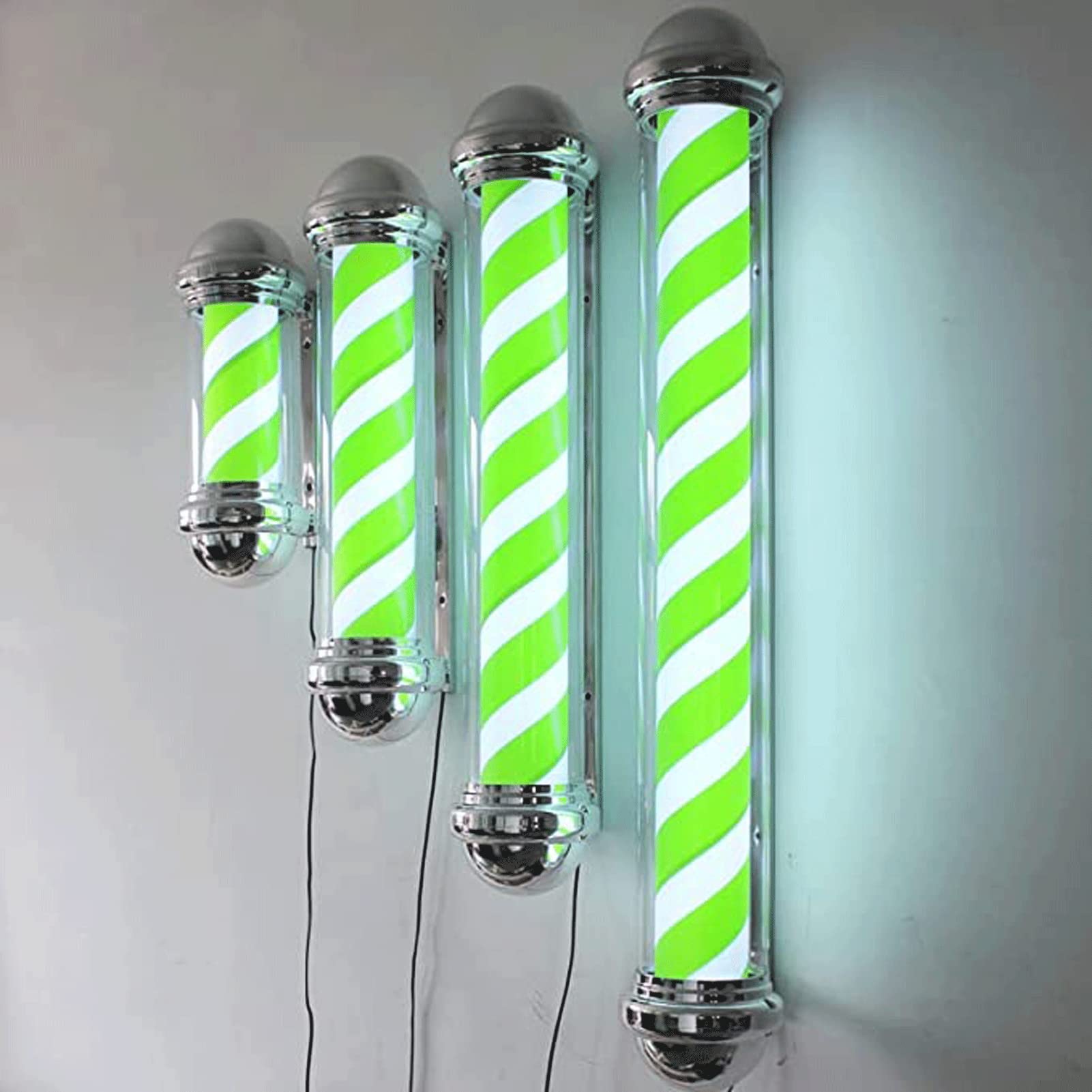 Rotating LED Barber Pole Light - Green & White Wall Hanging Salon Sign, IP54 Waterproof & Energy Saving - Perfect for Barber Shops, Hair Salons, and Retro Decor