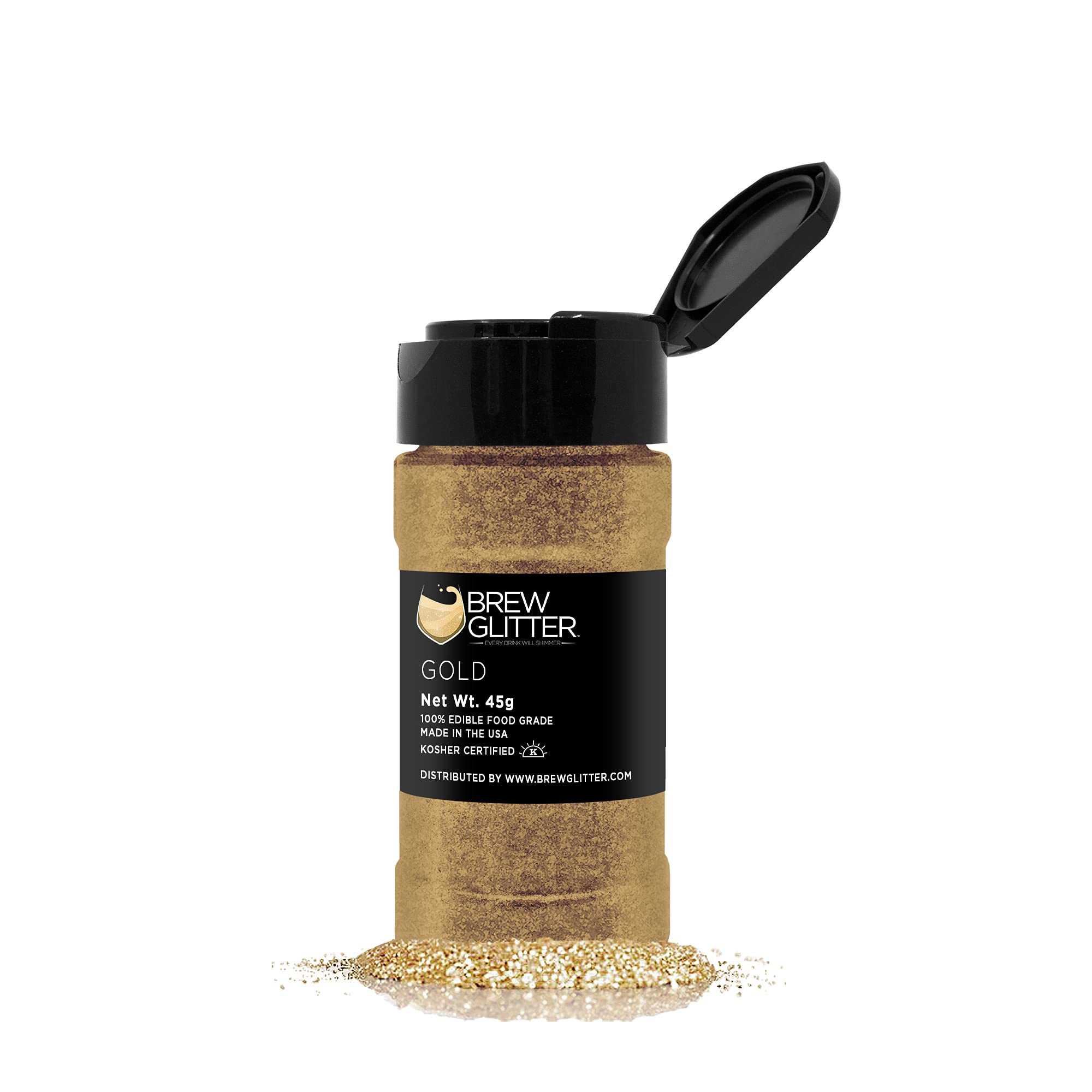 Edible Gold Glitter for Drinks - 100% Food Grade Vegan Glitter Dust for Cocktails, Beer, Beverages & Cake Decorating | KOSHER & HALAL Certified | Gluten & Nut Free (45g Shaker) - Perfect for Party Drinks, Wedding Cocktails & Baking Decorations