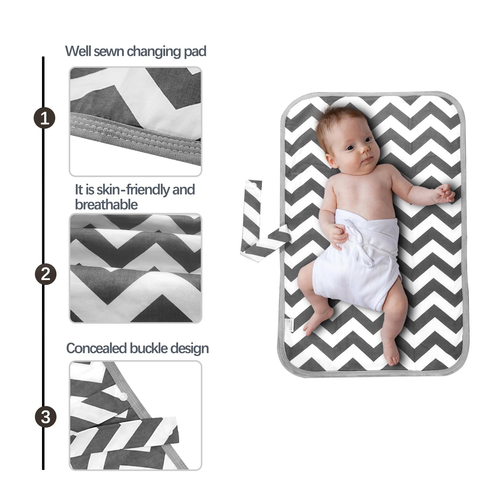CIXLOGIC Portable Waterproof Diaper Changing Pad - Foldable Travel Changing Mat for Babies, Grey - Perfect for Home, Car, and On-the-Go Diaper Changes