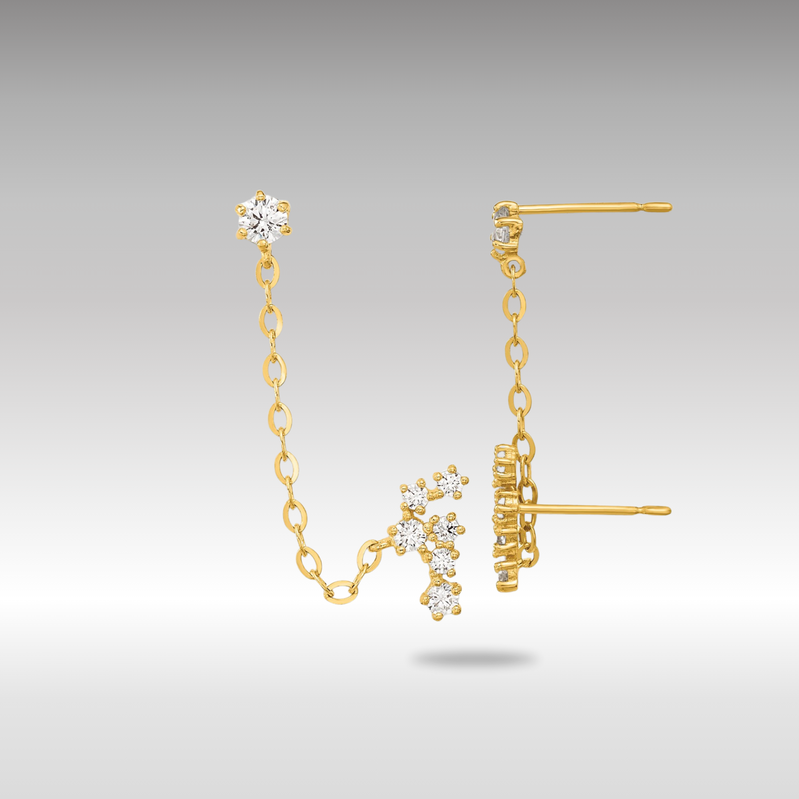 14K Gold CZ Double Post Constellation Earrings with Chain - SE2548 | Elegant Zodiac Jewelry for Women, Perfect for Birthdays, Anniversaries & Special Occasions