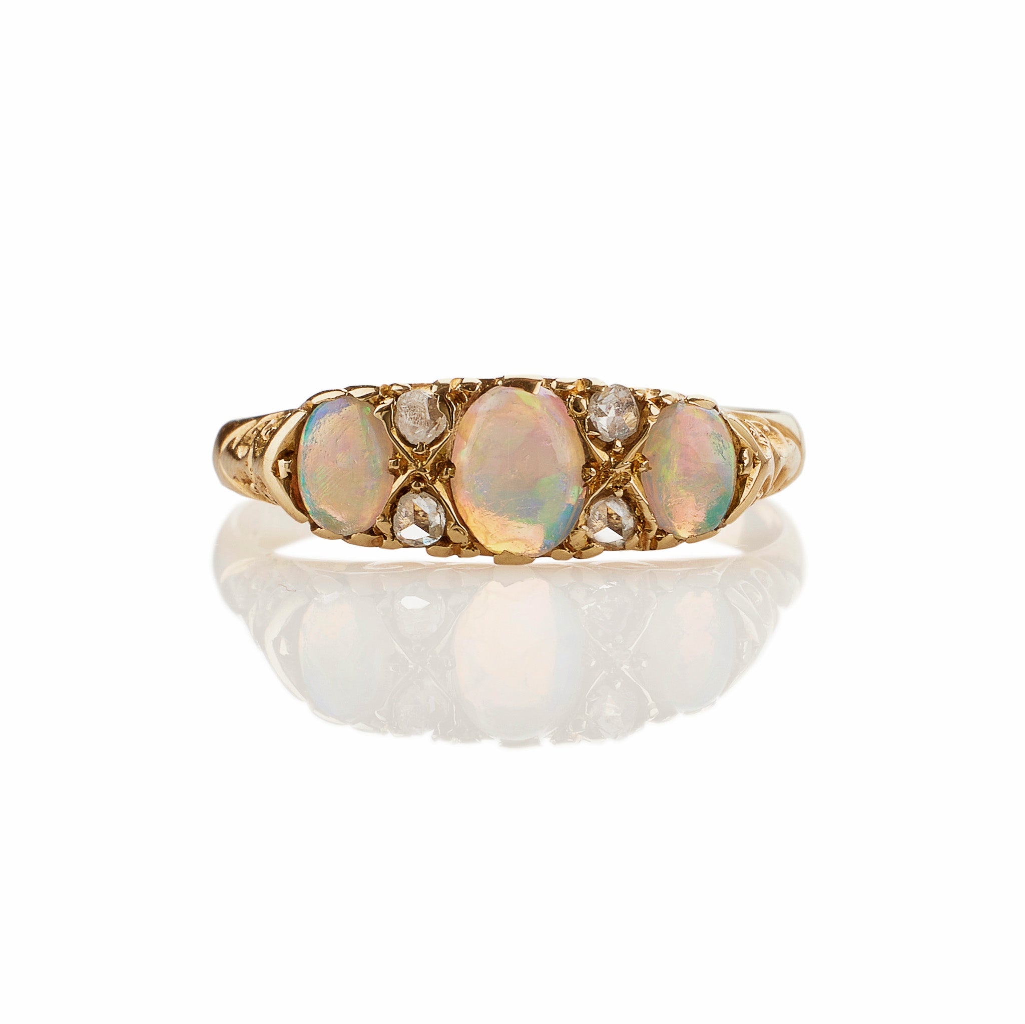 Exquisite English Precious Opal & Rose Cut Diamond Ring - Elegant Jewelry for Weddings, Anniversaries & Special Occasions